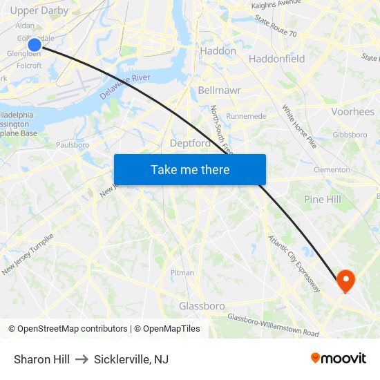 Sharon Hill to Sicklerville, NJ map