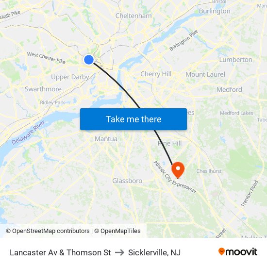 Lancaster Av & Thomson St to Sicklerville, NJ map