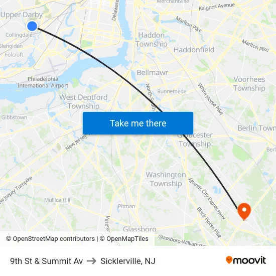 9th St & Summit Av to Sicklerville, NJ map