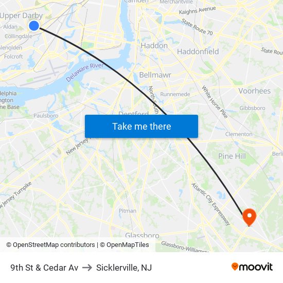 9th St & Cedar Av to Sicklerville, NJ map