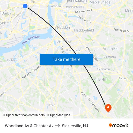 Woodland Av & Chester Av to Sicklerville, NJ map