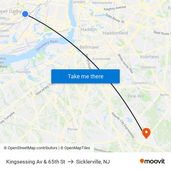 Kingsessing Av & 65th St to Sicklerville, NJ map