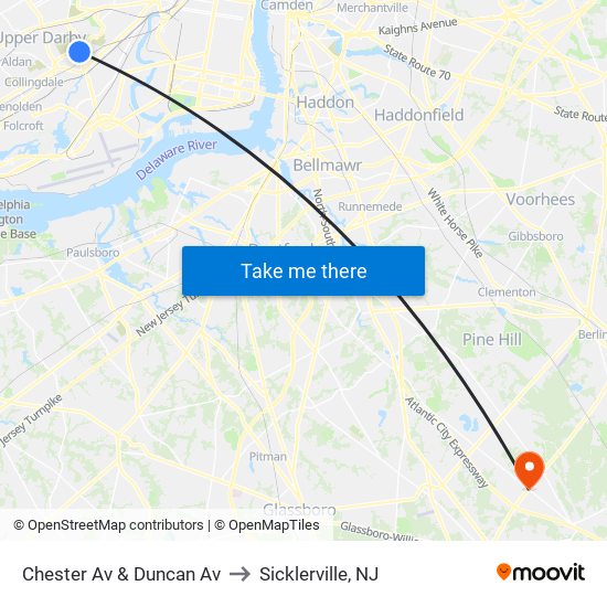 Chester Av & Duncan Av to Sicklerville, NJ map