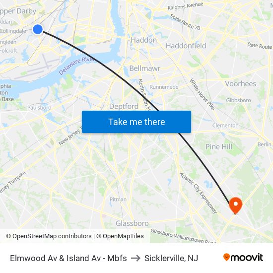 Elmwood Av & Island Av - Mbfs to Sicklerville, NJ map