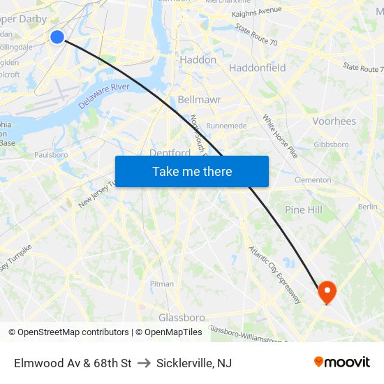 Elmwood Av & 68th St to Sicklerville, NJ map