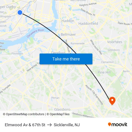 Elmwood Av & 67th St to Sicklerville, NJ map
