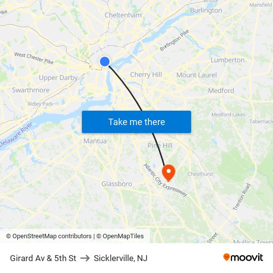 Girard Av & 5th St to Sicklerville, NJ map