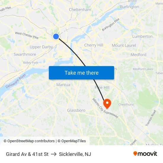 Girard Av & 41st St to Sicklerville, NJ map
