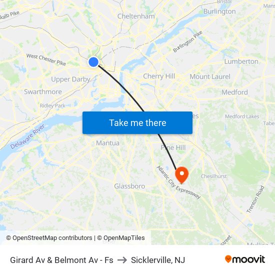 Girard Av & Belmont Av - Fs to Sicklerville, NJ map