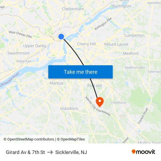 Girard Av & 7th St to Sicklerville, NJ map