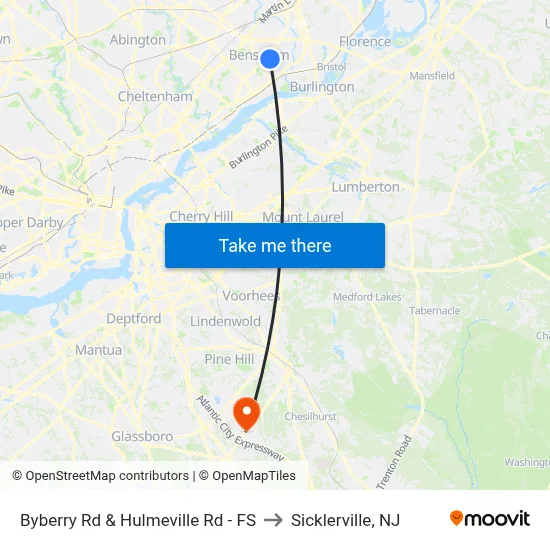Byberry Rd & Hulmeville Rd - FS to Sicklerville, NJ map