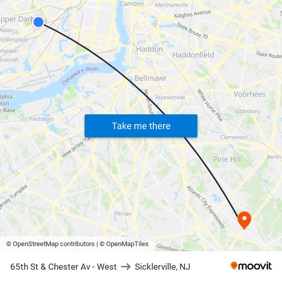 65th St & Chester Av - West to Sicklerville, NJ map