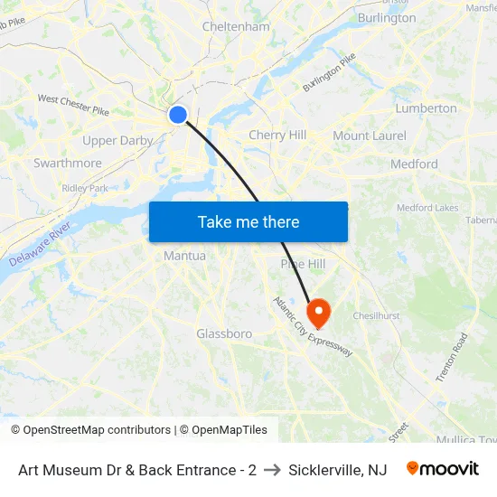 Art Museum Dr & Back Entrance - 2 to Sicklerville, NJ map