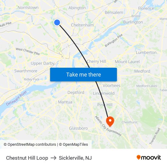 Chestnut Hill Loop to Sicklerville, NJ map