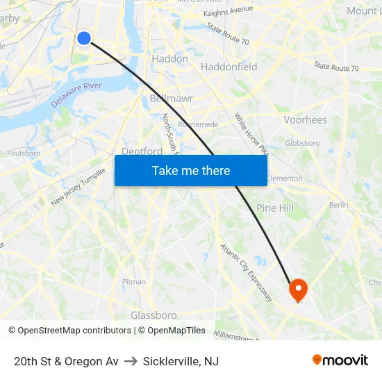 20th St & Oregon Av to Sicklerville, NJ map