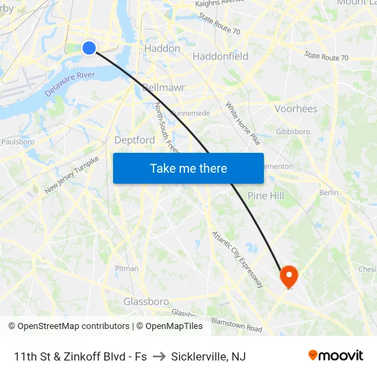 11th St & Zinkoff Blvd - Fs to Sicklerville, NJ map