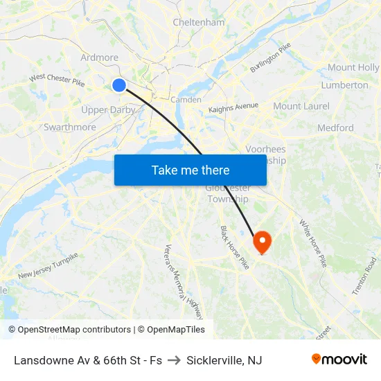 Lansdowne Av & 66th St - Fs to Sicklerville, NJ map