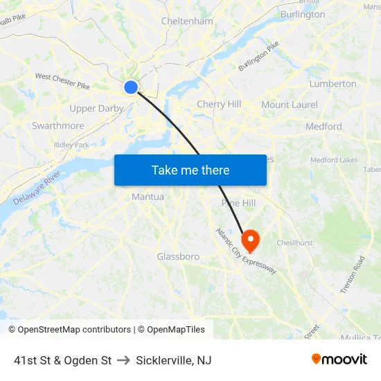 41st St & Ogden St to Sicklerville, NJ map