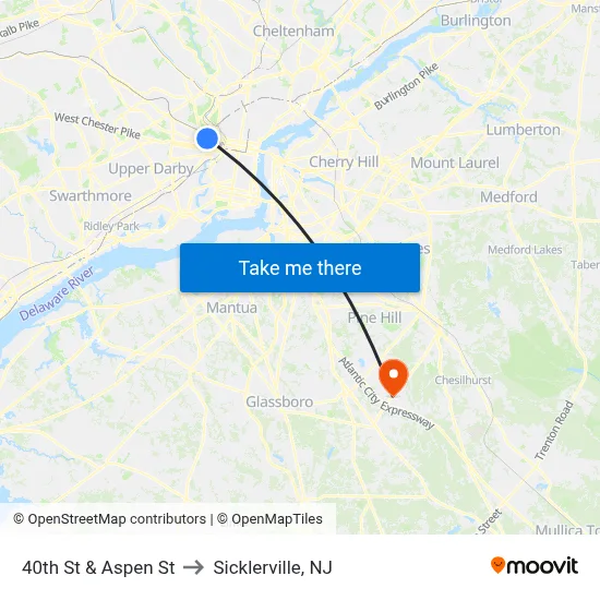 40th St & Aspen St to Sicklerville, NJ map
