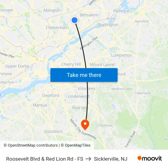 Roosevelt Blvd & Red Lion Rd - FS to Sicklerville, NJ map