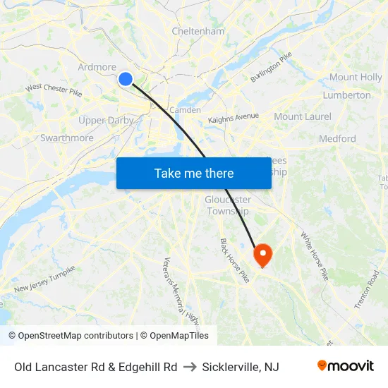 Old Lancaster Rd & Edgehill Rd to Sicklerville, NJ map
