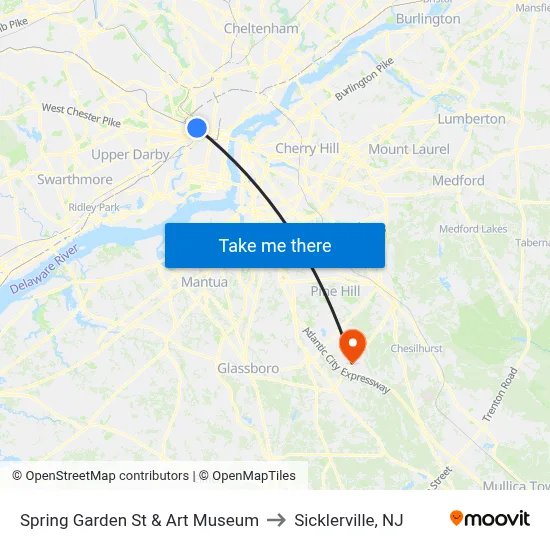 Spring Garden St & Art Museum to Sicklerville, NJ map