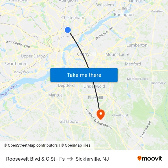 Roosevelt Blvd & C St - Fs to Sicklerville, NJ map