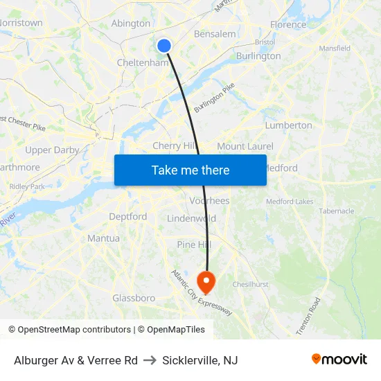 Alburger Av & Verree Rd to Sicklerville, NJ map