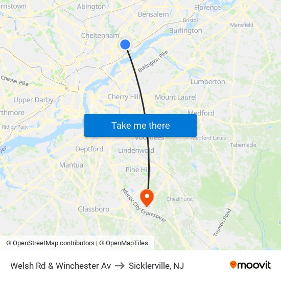 Welsh Rd & Winchester Av to Sicklerville, NJ map