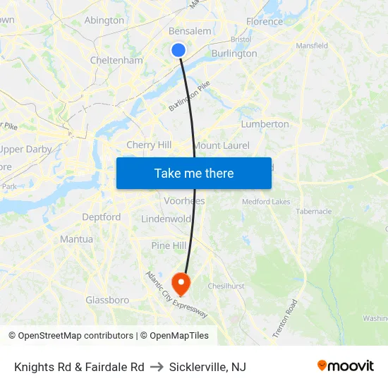 Knights Rd & Fairdale Rd to Sicklerville, NJ map