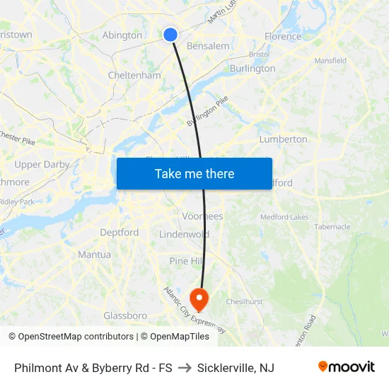 Philmont Av & Byberry Rd - FS to Sicklerville, NJ map