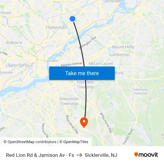 Red Lion Rd & Jamison Av - Fs to Sicklerville, NJ map