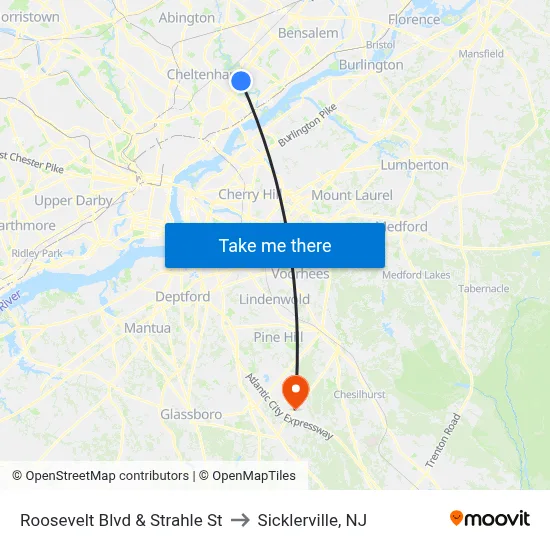 Roosevelt Blvd & Strahle St to Sicklerville, NJ map
