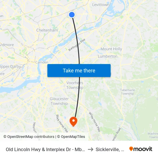 Old Lincoln Hwy & Interplex Dr - Mbfs to Sicklerville, NJ map