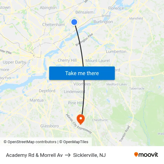 Academy Rd & Morrell Av to Sicklerville, NJ map