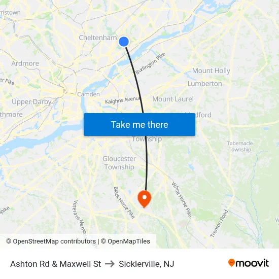 Ashton Rd & Maxwell St to Sicklerville, NJ map