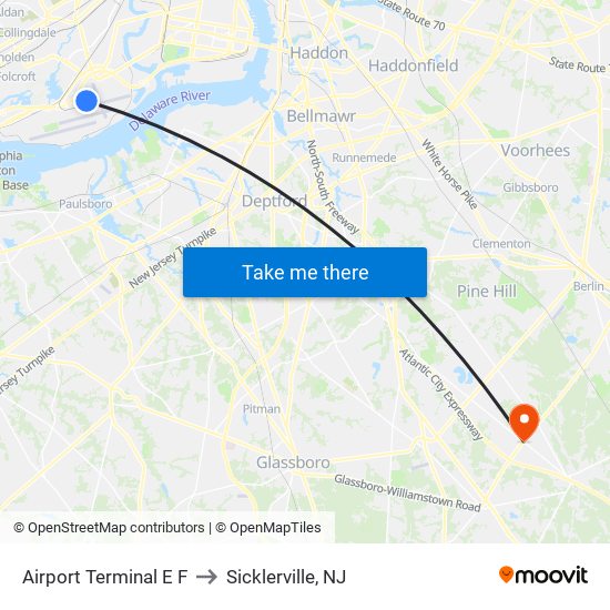 Airport Terminal E F to Sicklerville, NJ map