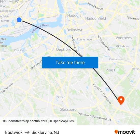 Eastwick to Sicklerville, NJ map