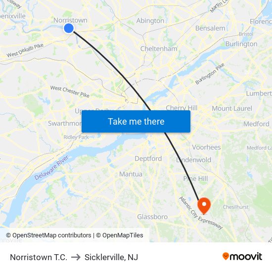 Norristown T.C. to Sicklerville, NJ map