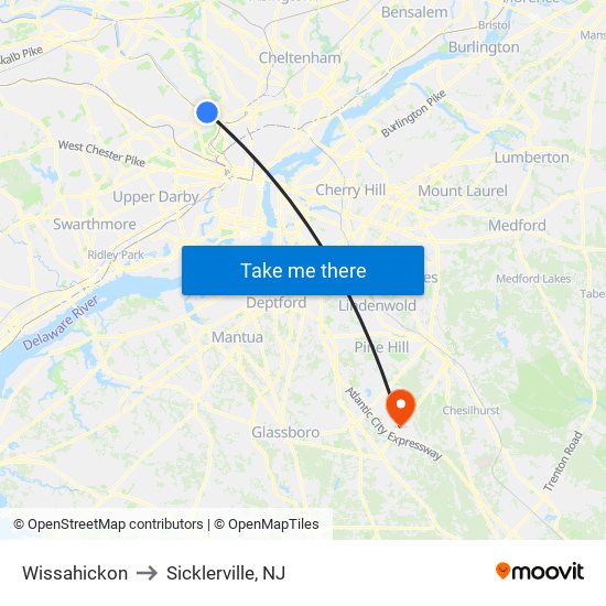 Wissahickon to Sicklerville, NJ map