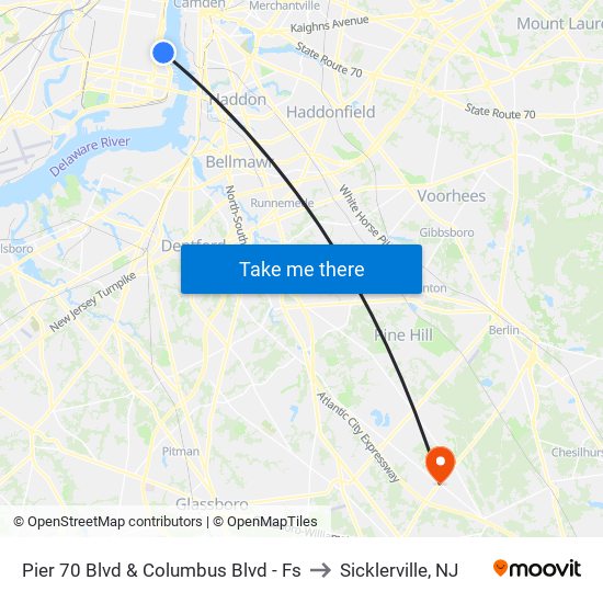 Pier 70 Blvd & Columbus Blvd - Fs to Sicklerville, NJ map