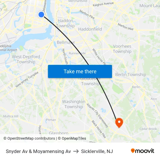 Snyder Av & Moyamensing Av to Sicklerville, NJ map