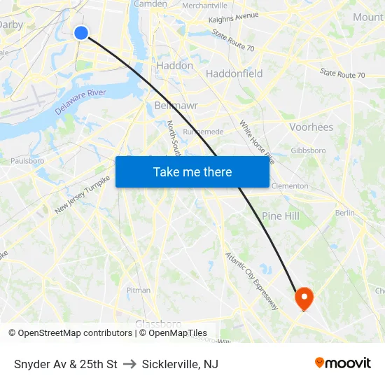 Snyder Av & 25th St to Sicklerville, NJ map