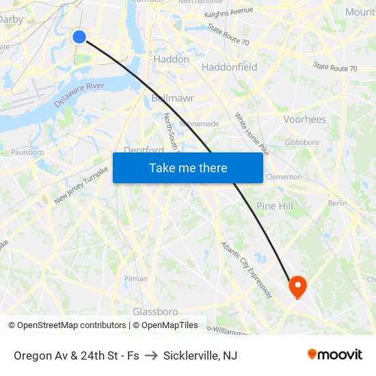 Oregon Av & 24th St - Fs to Sicklerville, NJ map