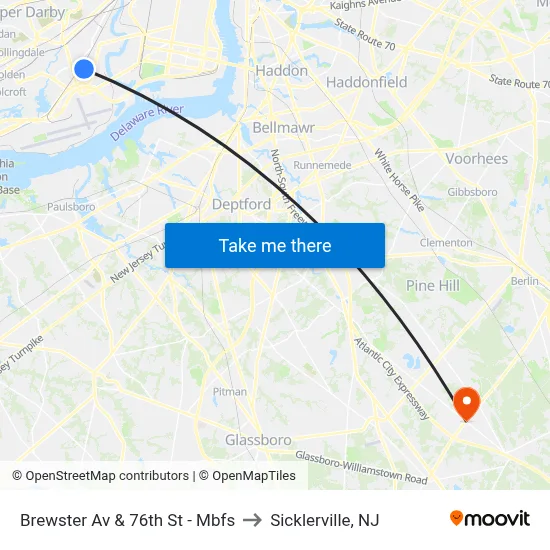 Brewster Av & 76th St - Mbfs to Sicklerville, NJ map