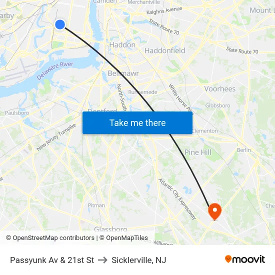 Passyunk Av & 21st St to Sicklerville, NJ map