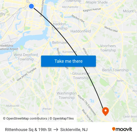 Rittenhouse Sq & 19th St to Sicklerville, NJ map