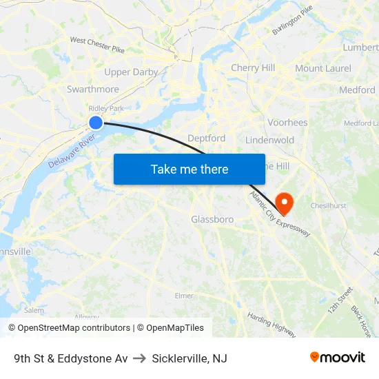 9th St & Eddystone Av to Sicklerville, NJ map