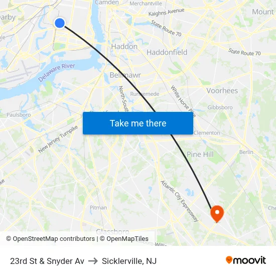 23rd St & Snyder Av to Sicklerville, NJ map