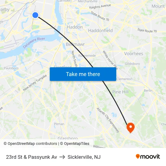23rd St & Passyunk Av to Sicklerville, NJ map